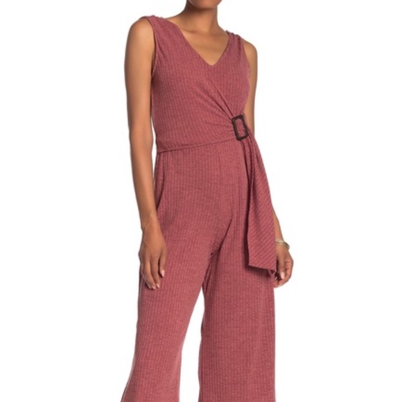 ECI Pants - 🎉HP🎉 ECI Dark Blush Ribbed Faux Wrap Jumpsuit